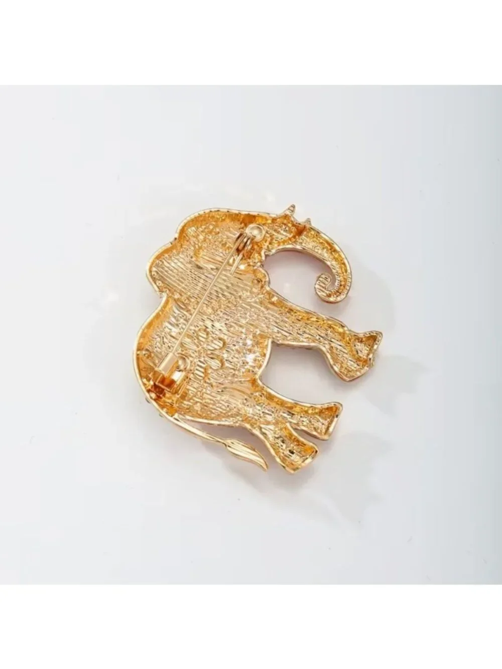 Floral Enamel & Crystal Elephant Brooch Gold-Tone